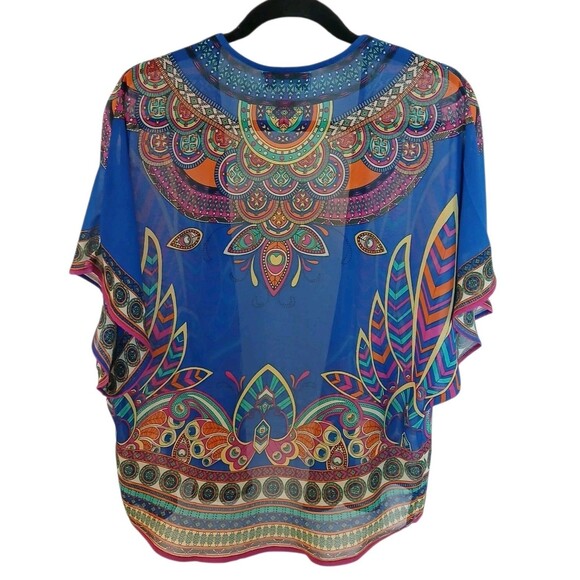 FLYING TOMATO Feather Geometric Boho Short Kimono Small Colorful Multicolor - Picture 6 of 10